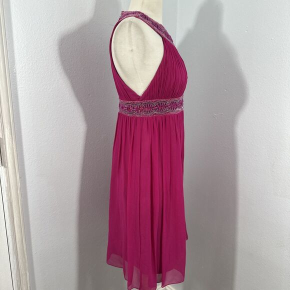 Aidan Mattox Mini Dress Womens 2 Pink Silk Beaded Halter Babydoll Hoco 90s‎ Y2K - Picture 4 of 10